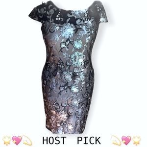 CALVIN KLEIN - Sheer black & silver sequined dress. Classy, perfect for parties.